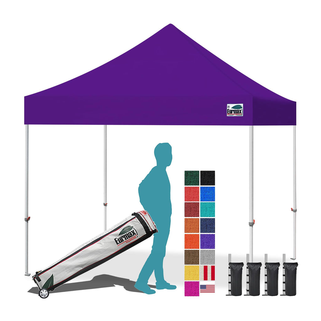 Eurmax USA 10x10ft Pop Up Canopy,Commercial Instant Tent for Outdoor Events,Patented No-Tip Rolling Storage Bag with 4 Sandbags,UV & Water Resistant,Heavy Duty Portable Shelter Gazebo,White