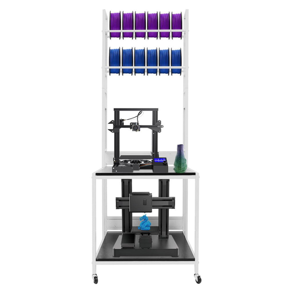 3D Printer Stand with Filament Storage Rack, 2-Tier Heavy Duty Mobile Printer Table with Wheels for Studio Office Storage and Organization