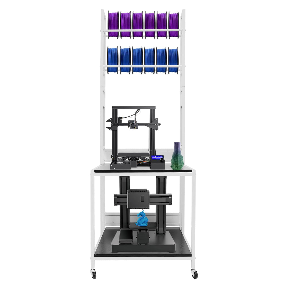 3D Printer Stand with Filament Storage Rack, 2-Tier Heavy Duty Mobile Printer Table with Wheels for Studio Office Storage and Organization