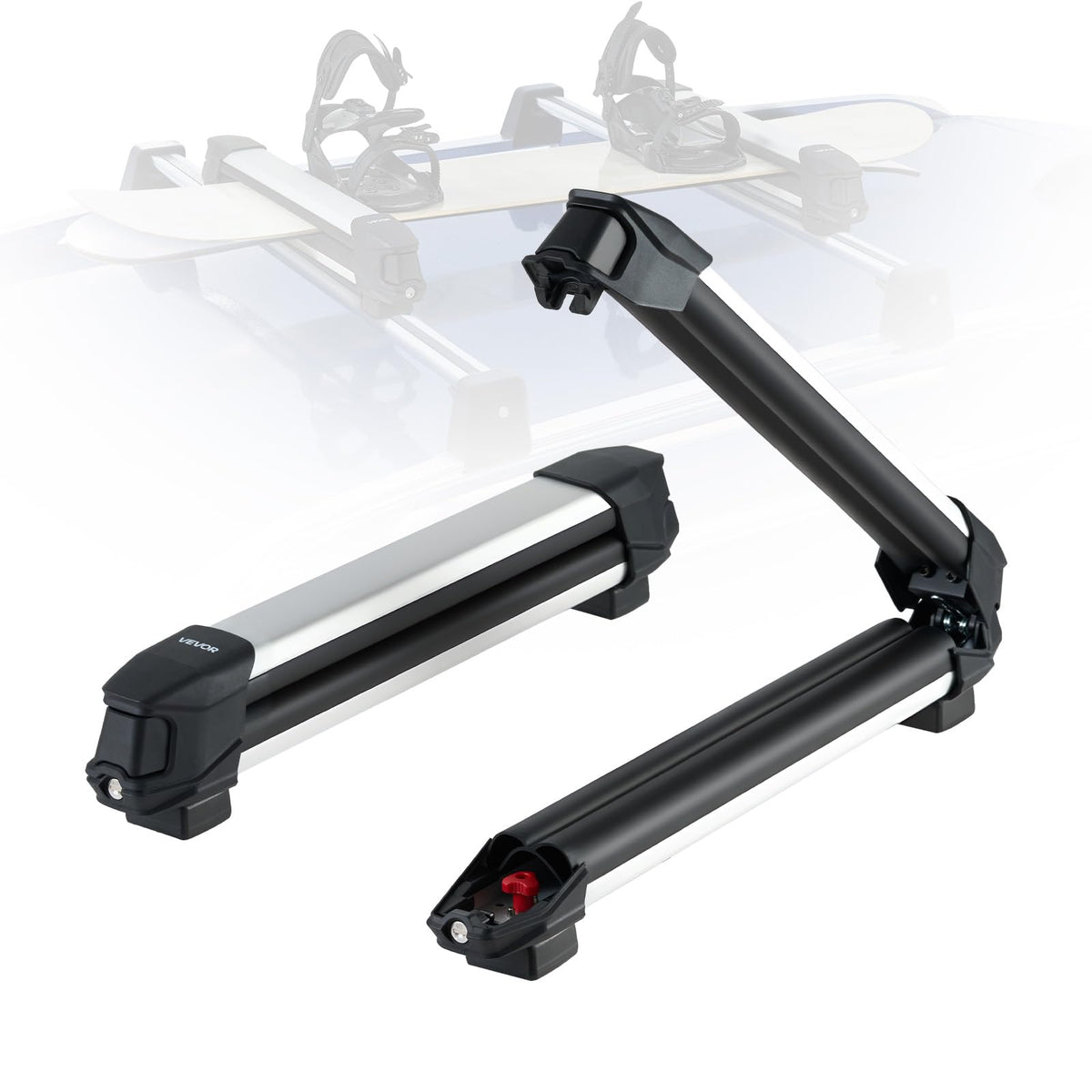 VEVOR Ski & Snowboard Roof Rack, Carry up to 4 Pairs of Skis or 2 Snowboards, 2 PCS Aluminum Universal Car Roof Rack Top Holder with Lock & Rubber Padding, Carrier for Fishing Rod, Fit Most Crossbars