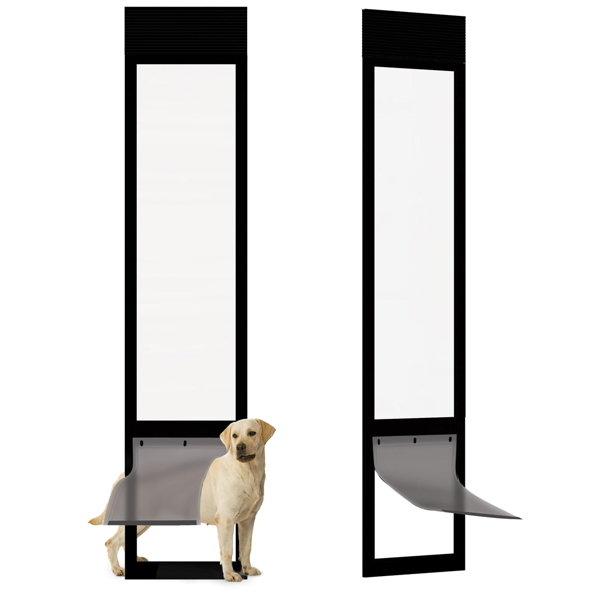 Doggie Door for Sliding Glass Door, 10"x15" Brown Flap for Large Dog, White