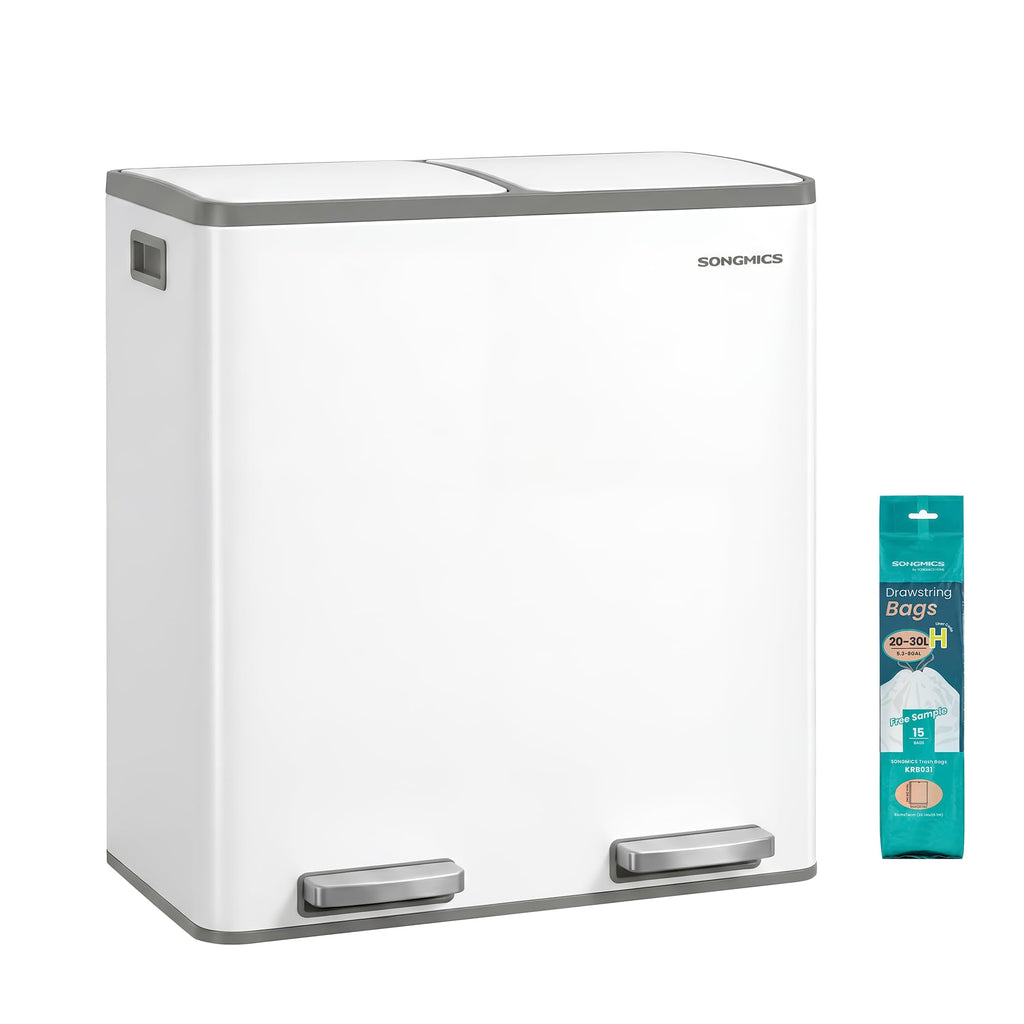 SONGMICS Trash Can, 2 x 8 Gallon (2 x 30 L) Double Compartment