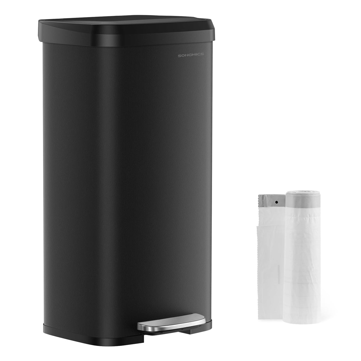 SONGMICS Kitchen Trash Can, 21 Gallon (80 L) Stainless Steel Garbage Can, with Stay-Open Lid and Step-on Pedal, Soft Closure, Tall, Large and Space-Saving, Black ULTB534B01