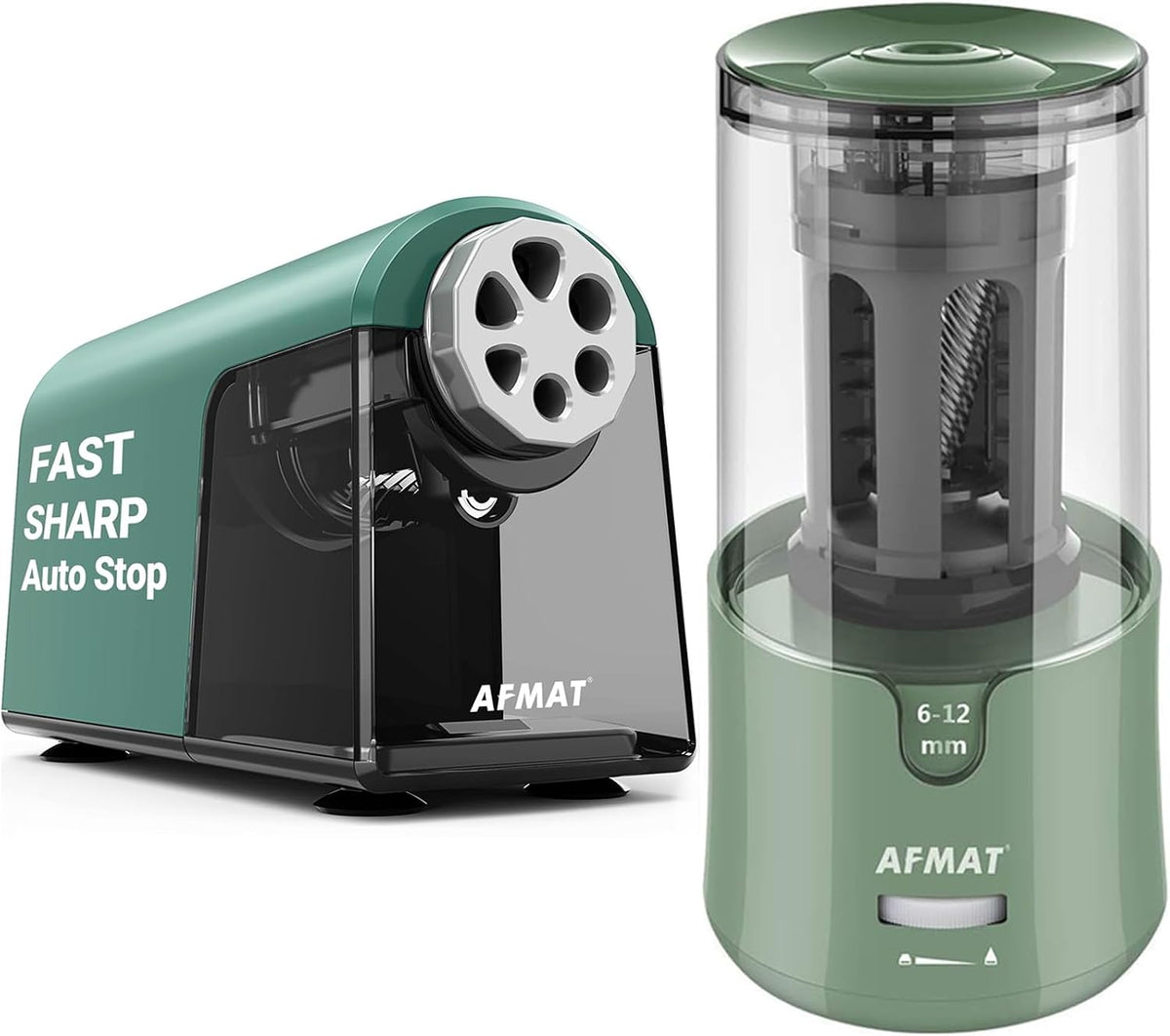 AFMAT 6 Holes Pencil Sharpener for 6-11mm Pencils and Electric Pencil Sharpener for 6-12mm Pencils, 2 Pack