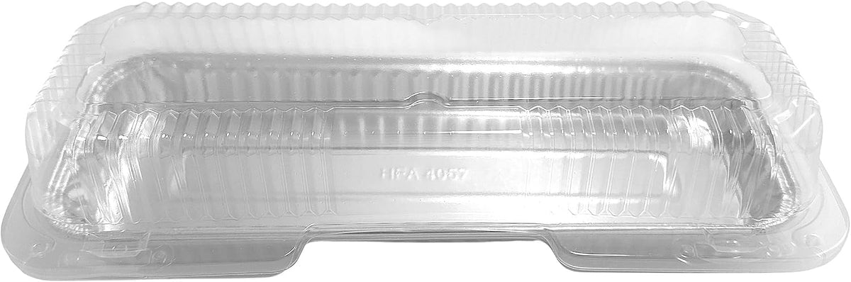 PACTOGO 11" x 4" x 1" Disposable Aluminum Foil Oblong Danish Cake Pans with Clear Hinged Lid Containers - Ideal Baking Tins for Sweets, Coffee Cakes, Danishes, Cookies, Brownies (Pack of 100)