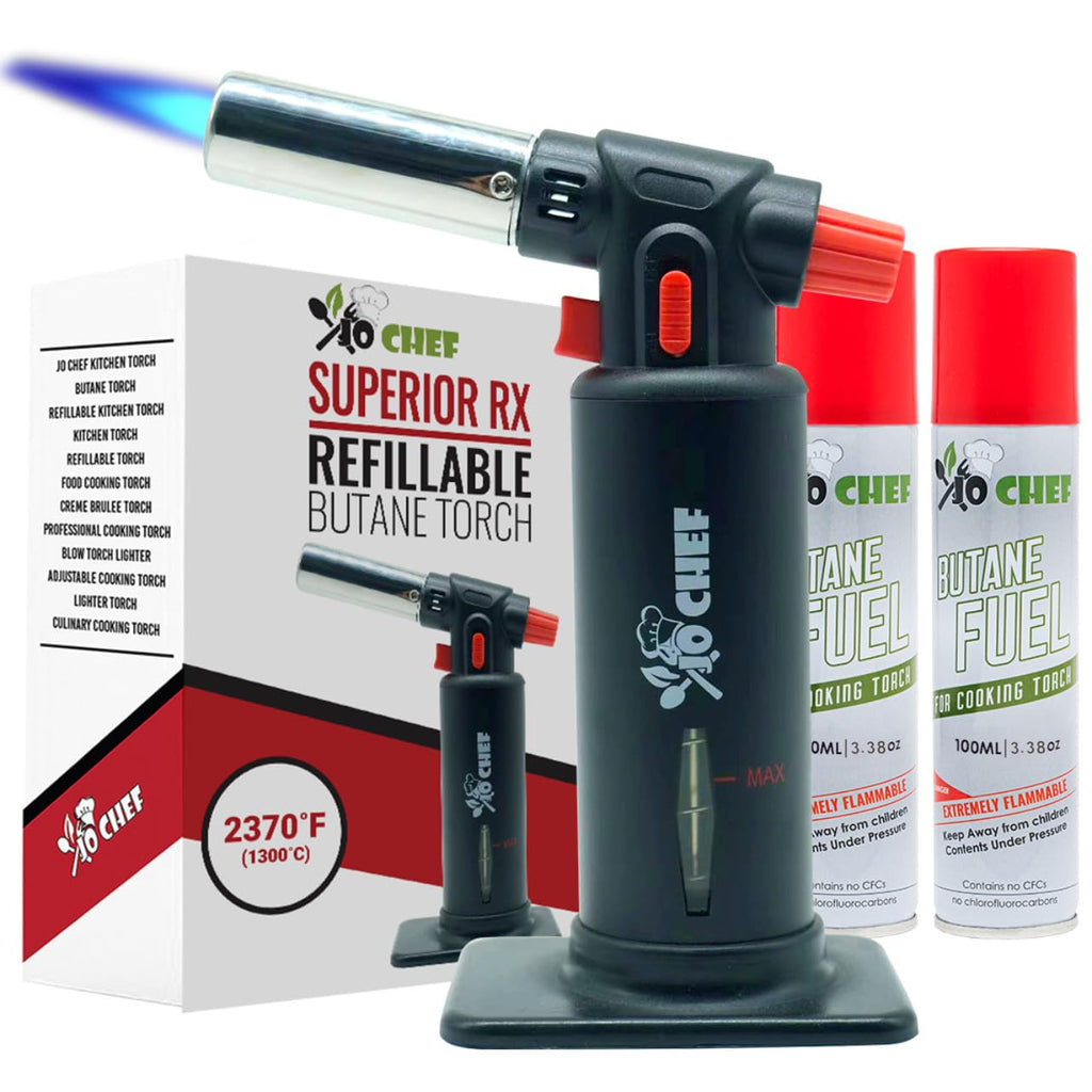 Jo Chef Kitchen Torch, Refillable Butane Torch for Creme Brulee, Cooking