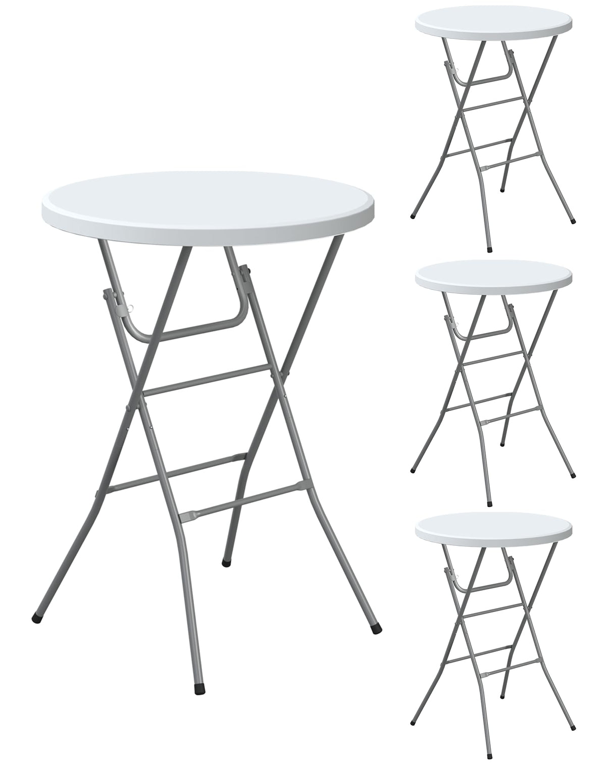 32" Round Folding Table, HDPE Top & Metal Frame, 2 Pack, White