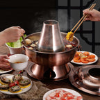 Hot Pot, Chinese Charcoal Hotpot, Extra Thick Stainless Steel Stew Pan, Vintage Hot Pot with Chimney Shabu Shabu Hotpot for Family Dinners and Stewed Lamb Camping,Silver,30cm/11.8inch