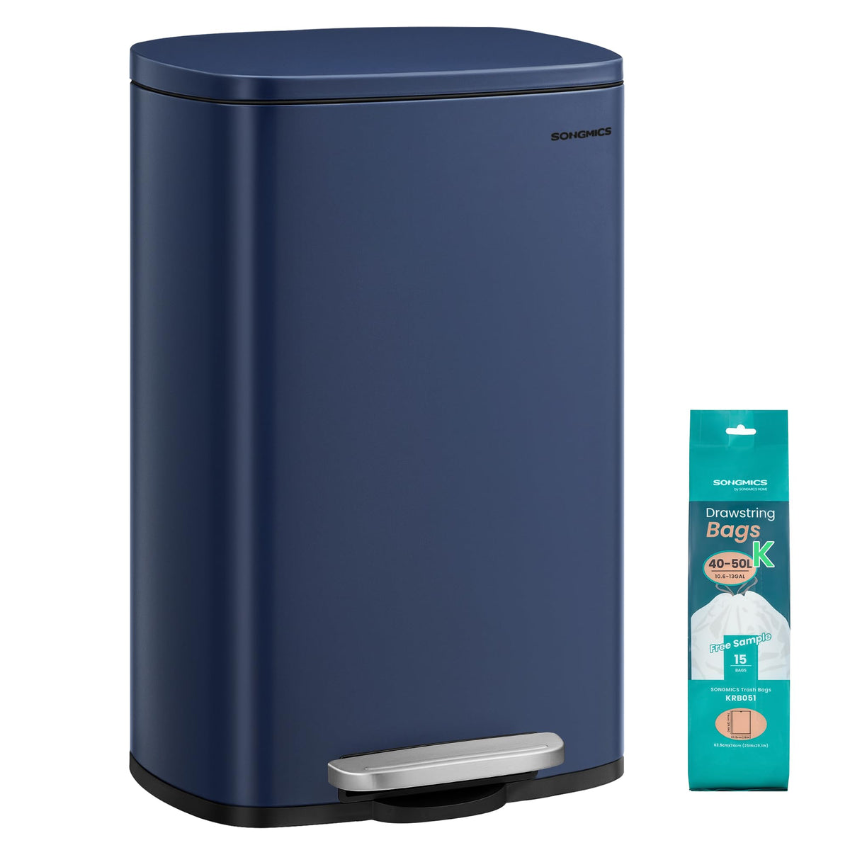 SONGMICS 20 Gallon (75 L) Trash Can, Stainless Steel, Step-On Pedal