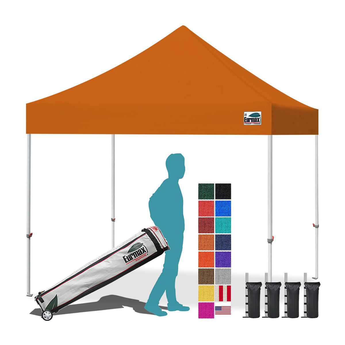 Eurmax USA 10x10ft Pop Up Canopy,Commercial Instant Tent for Outdoor Events,Patented No-Tip Rolling Storage Bag with 4 Sandbags,UV & Water Resistant,Heavy Duty Portable Shelter Gazebo,White