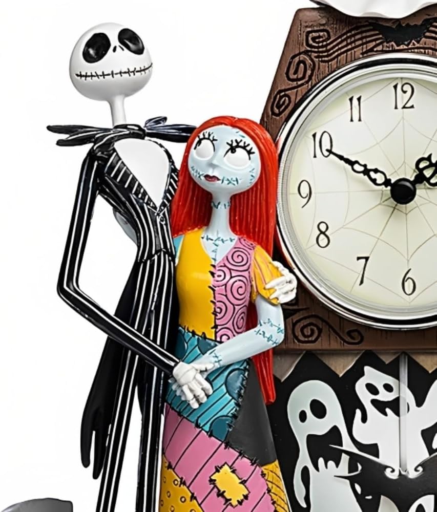 The Hamilton Collection Tim Burton's The Nightmare Before Christmas Love Never Dies Jack Sally Zero Clock Handcrafted & Sculpted Halloween Decoration 7.5-inches