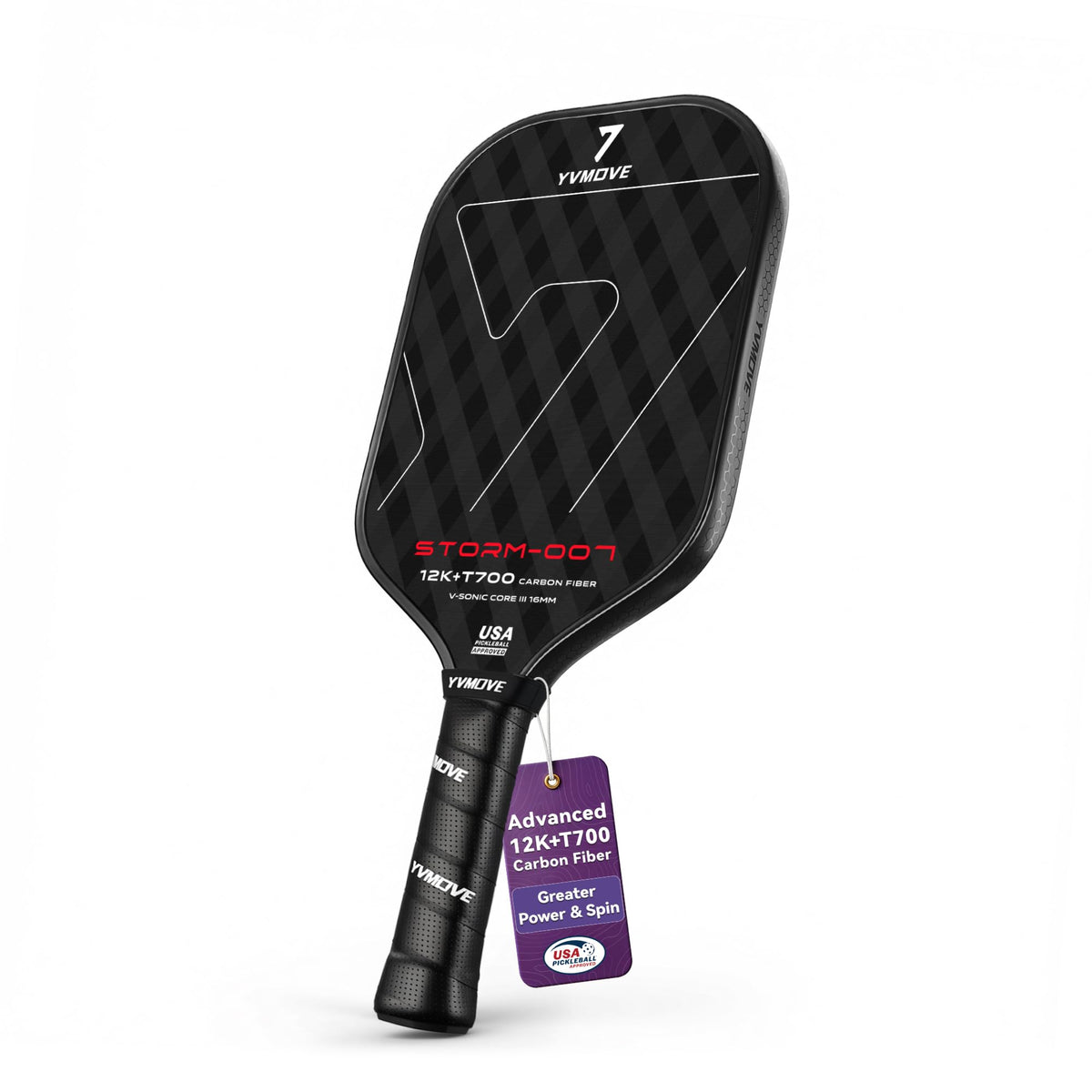 YVmove 16mm T700 Carbon Fiber Pickleball Paddle, USAPA Approved