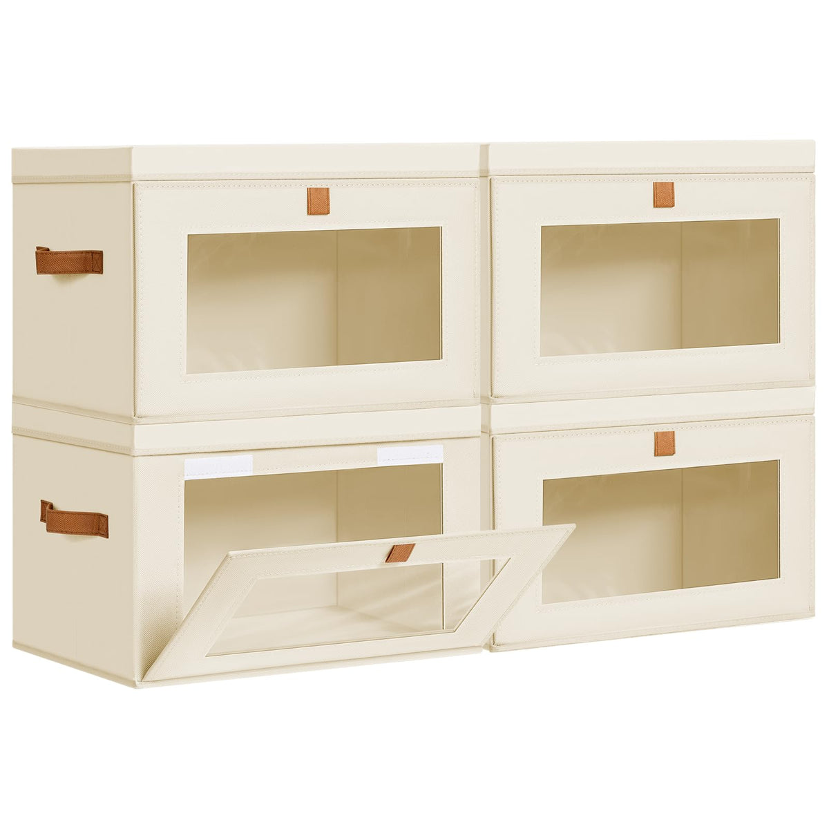 DIMJ Storage Bins with Lids - 8 Pack Large Fabric Closet Organizer with Window & Handles, Collapsible Decorative Storage Boxes for Shelves Under Bed, Books Clothes Blankets Sweaters Organization