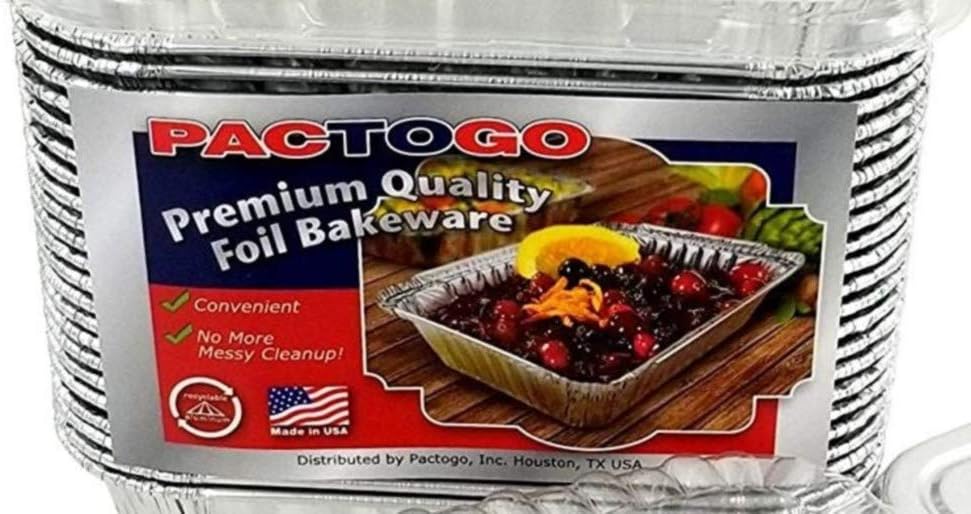 PACTOGO Disposable 1 lb. Aluminum Foil Mini Loaf Pans with Clear Low Dome Lids (Pack of 20 Sets)