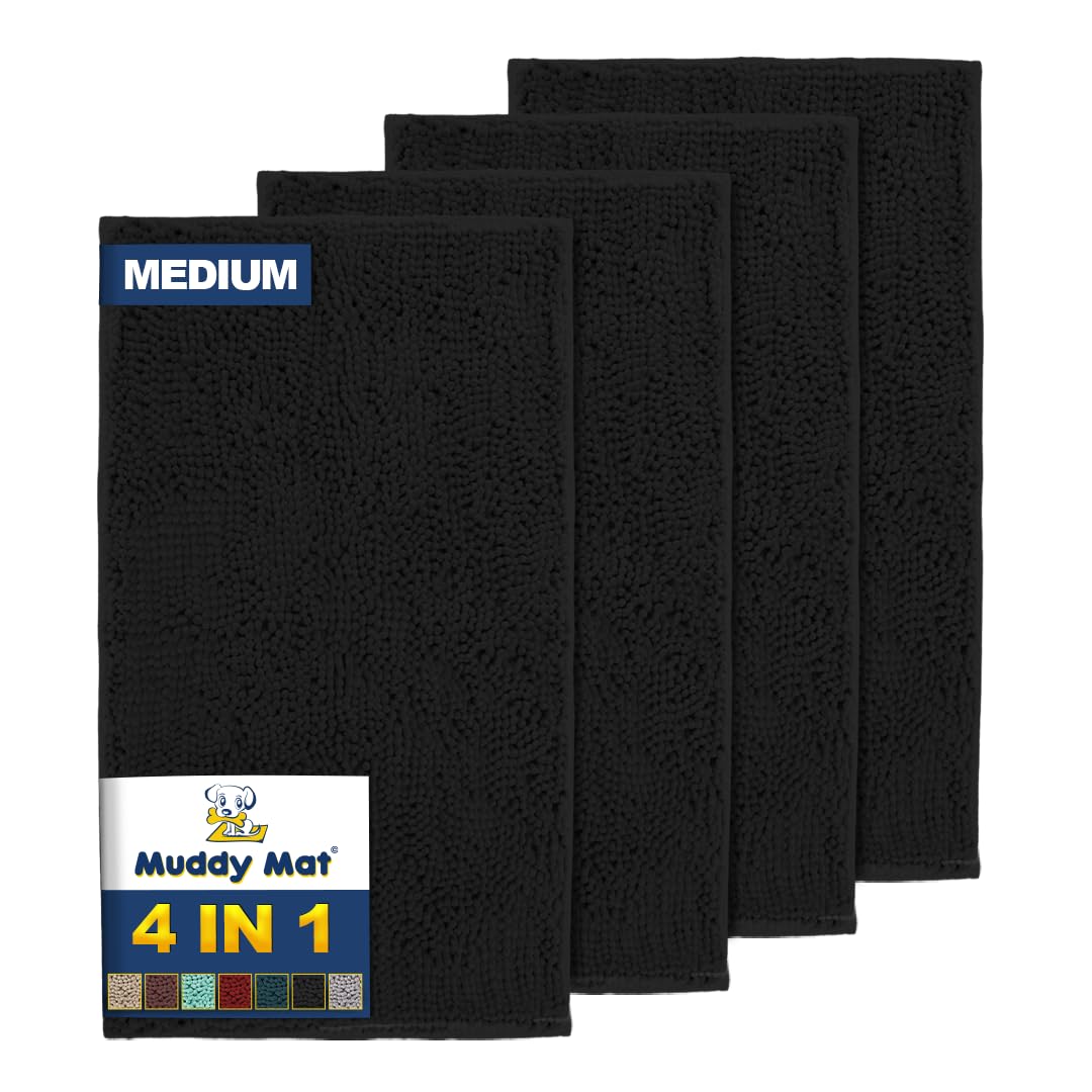 Muddy Mat® 4-Piece Grey Medium 30"X19" AS-SEEN-ON-TV Highly Absorbent Microfiber Door Mat, Bath Mat and Pet Rug, Non Slip Thick Washable, Soft Chenille for Kitchen Bathroom Bedroom Indoor and Outdoor