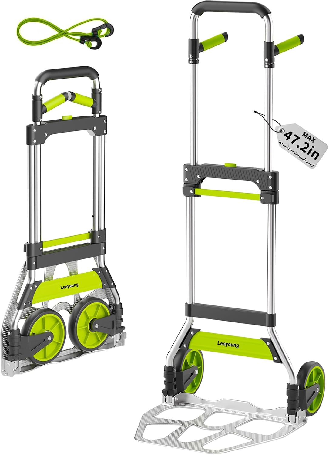 Leeyoung Folding Hand Truck and Dolly,309 lb Capacity Aluminum Portable Cart with Telescoping Handle and PP+EVA Wheels