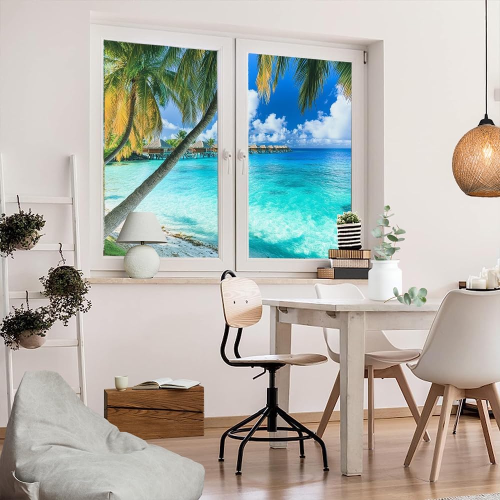 Beautiful Ocean Scenery Window Privacy Film 31.5Wx55.1L inch x 2pcs