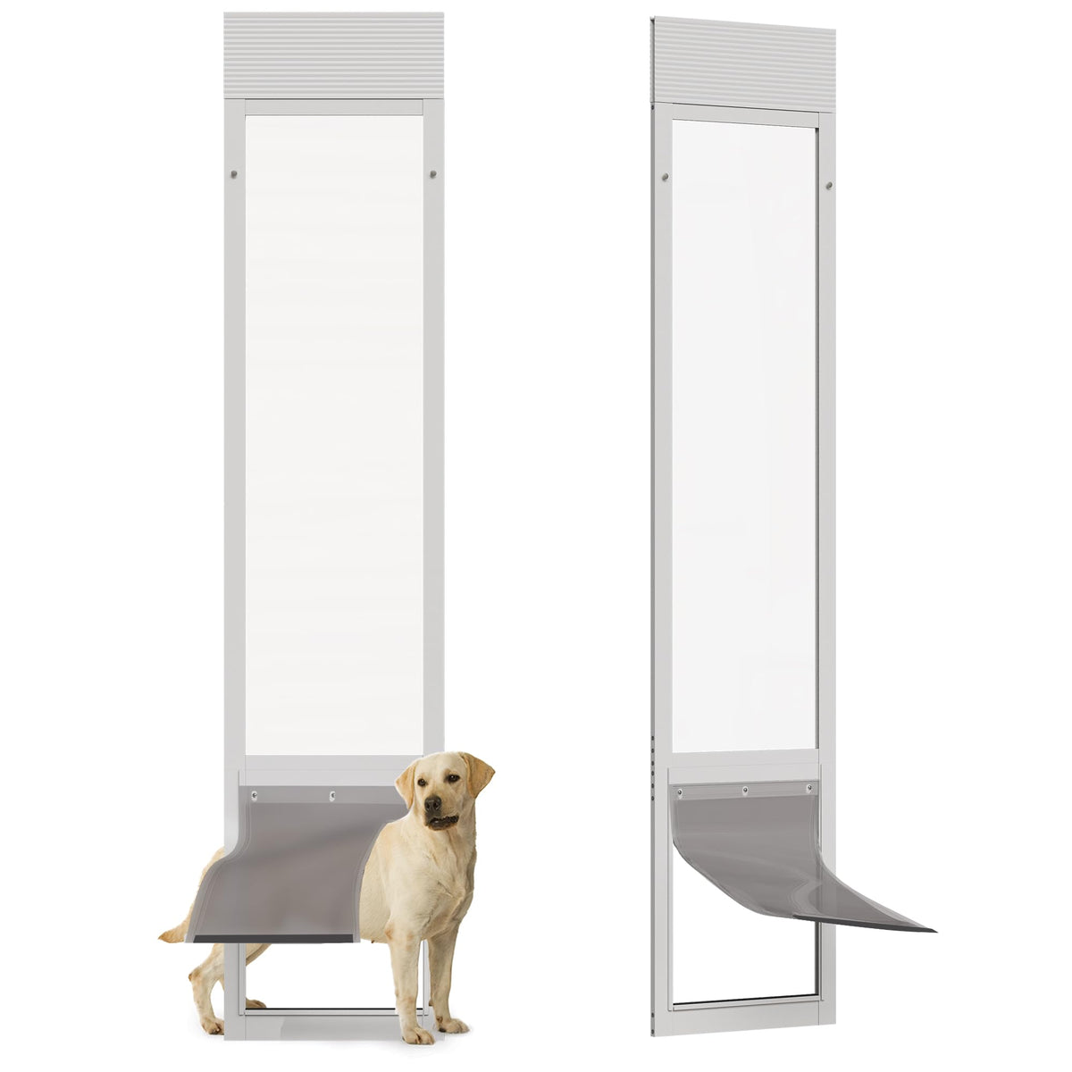 Doggie Door for Sliding Glass Door, 10"x15" Brown Flap for Large Dog, White