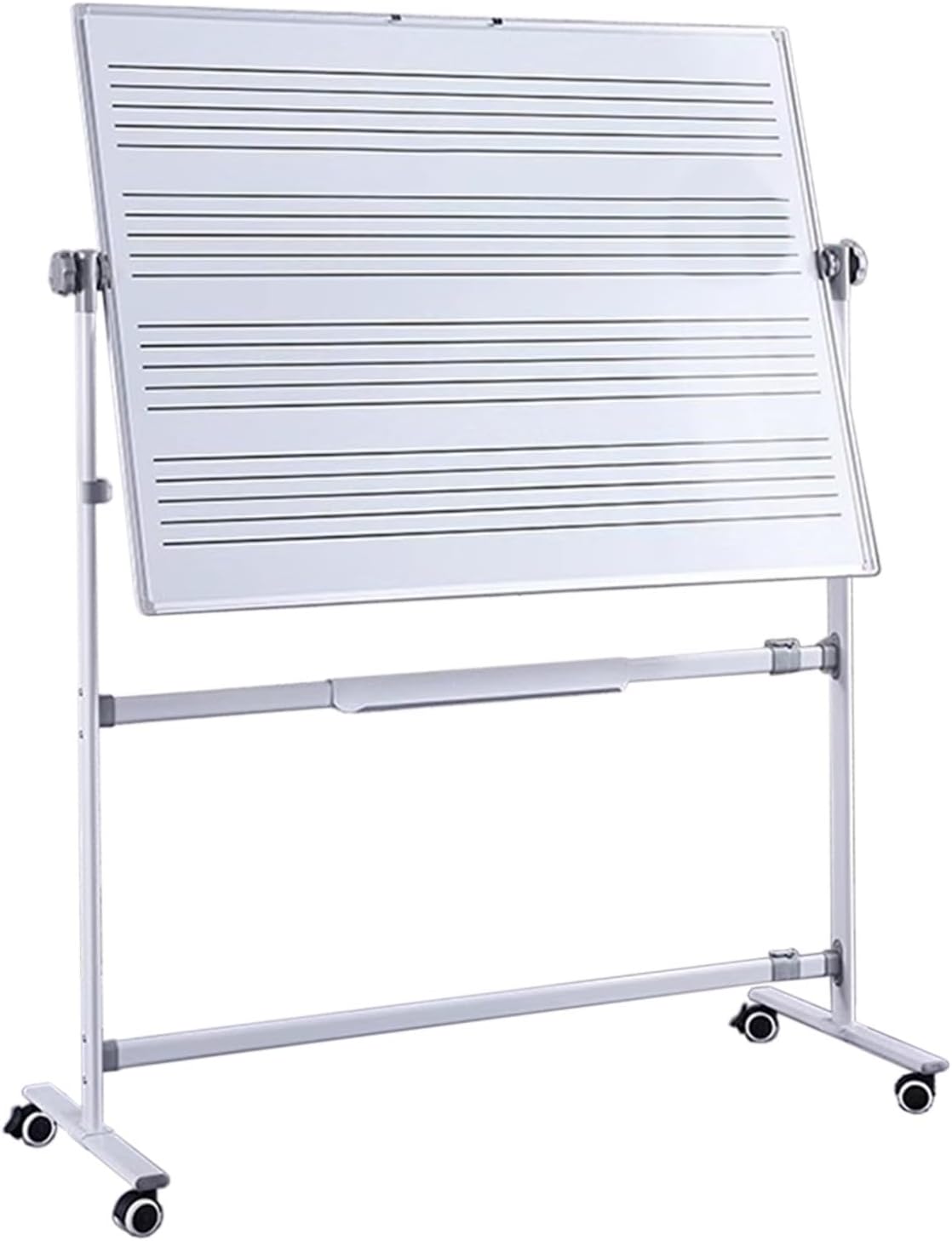 Mobile Music Staff Whiteboard 90X120Cm, Double-Sided Magnetic Dry Erase Board On Wheels,for School, Musicians and Home