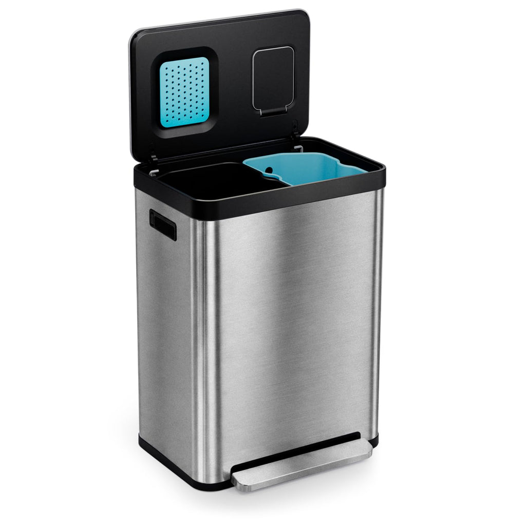 Home Zone Living 19 Gallon Kitchen Trash Can with Dual Compartments