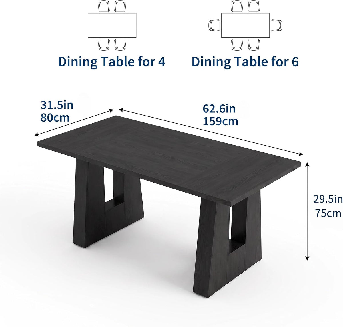 Garvee 63" Dining Table for 4-6 People, Modern Kitchen Table, Black