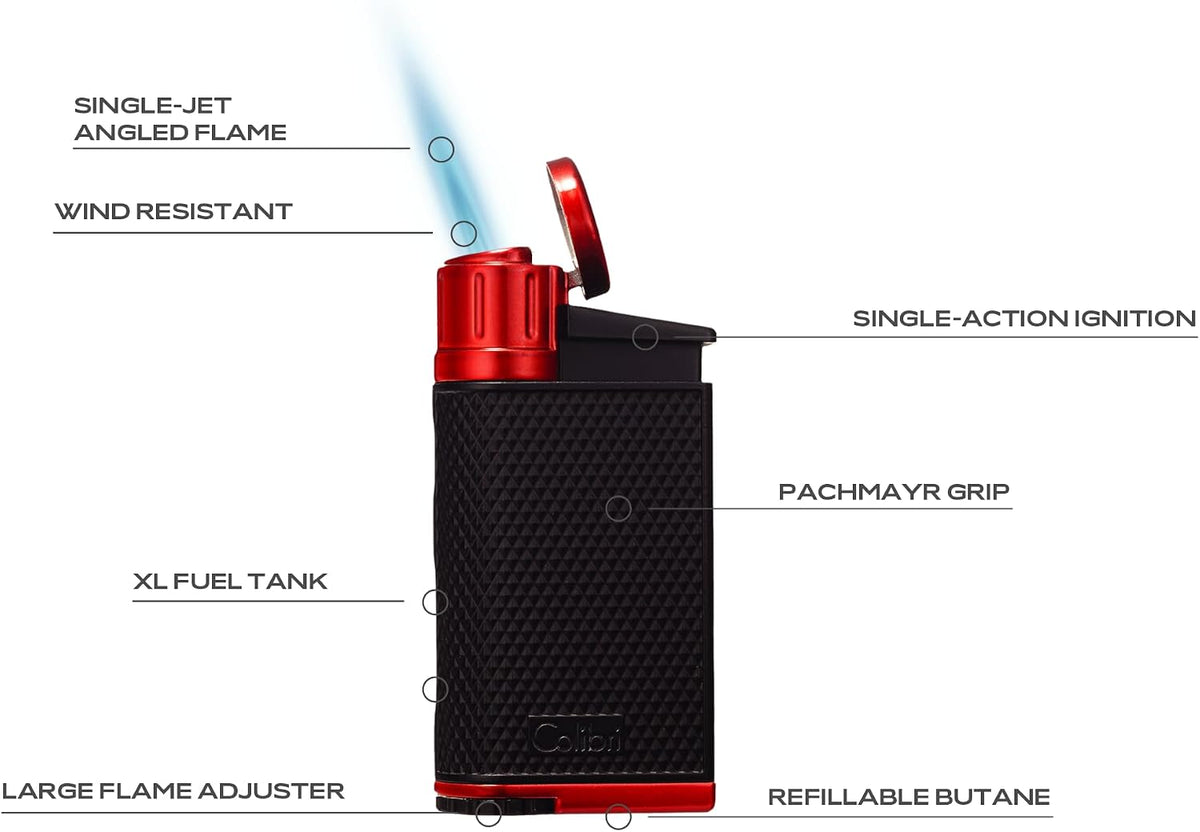 Colibri EVO Angled Single Jet Flame Refillable Butane Torch Lighter, Windproof, User-Friendly with Pachmayr Grip, Blue Fuel Window and Adjustable Flame - Sleek Design (Blue)