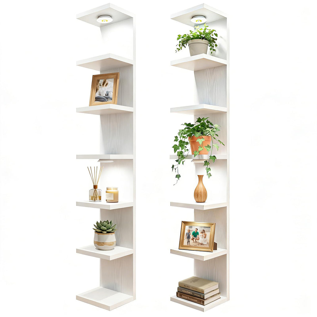 Fixwal 7 Tier Wall Shelf with LED Lights for Room Decor White, 2 Pack