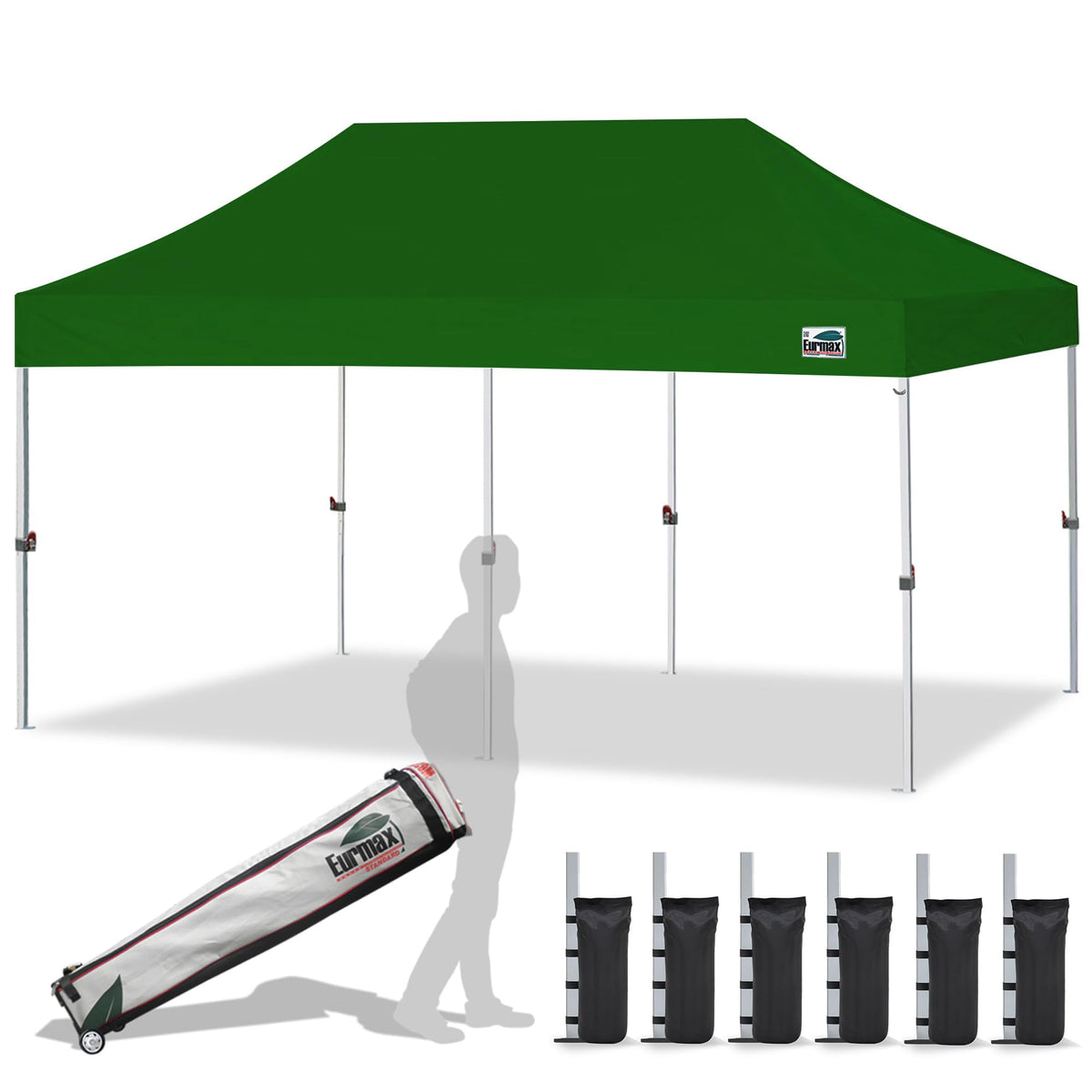 Eurmax USA 10x10ft Pop Up Canopy,Commercial Instant Tent for Outdoor Events,Patented No-Tip Rolling Storage Bag with 4 Sandbags,UV & Water Resistant,Heavy Duty Portable Shelter Gazebo,White