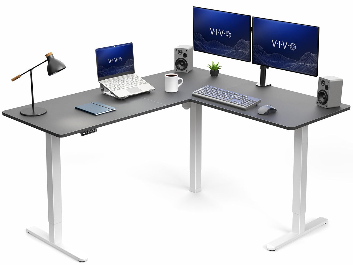 VIVO Light Wood 63 x 55 in Corner Standing Desk, DESK-E3CTGC