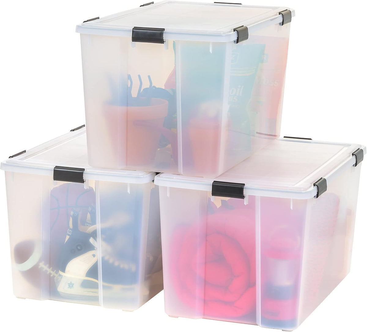 IRIS USA 3-Pack 156 Qt Storage Bins with Gasket Lids, Clear/Black