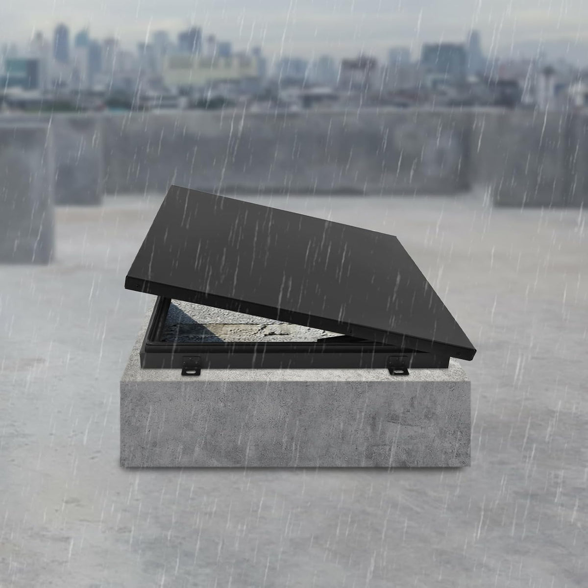 Aluminum Alloy Security Roof Hatch, 90° Hydraulic Escape Vent w/Lockable Egress Window Cover, Heavy-Duty Emergency Access Door for Attic & Commercial Buildings (23.6 * 23.6in, Black)