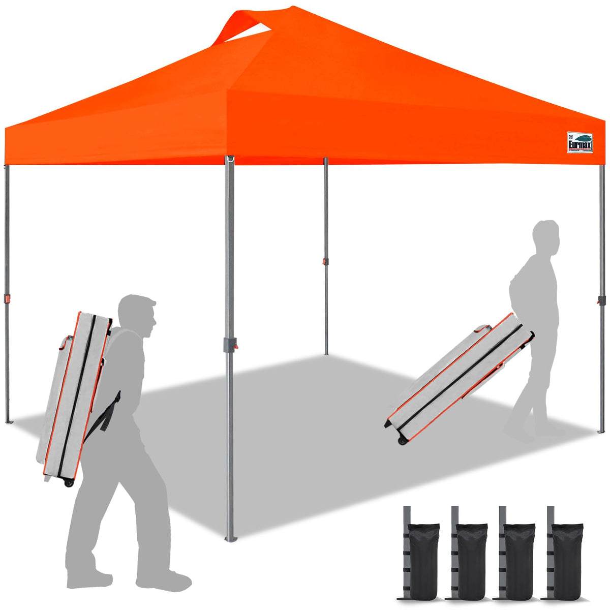 Eurmax USA 10x10ft Pop Up Canopy,Commercial Instant Tent for Outdoor Events,Patented No-Tip Rolling Storage Bag with 4 Sandbags,UV & Water Resistant,Heavy Duty Portable Shelter Gazebo,White