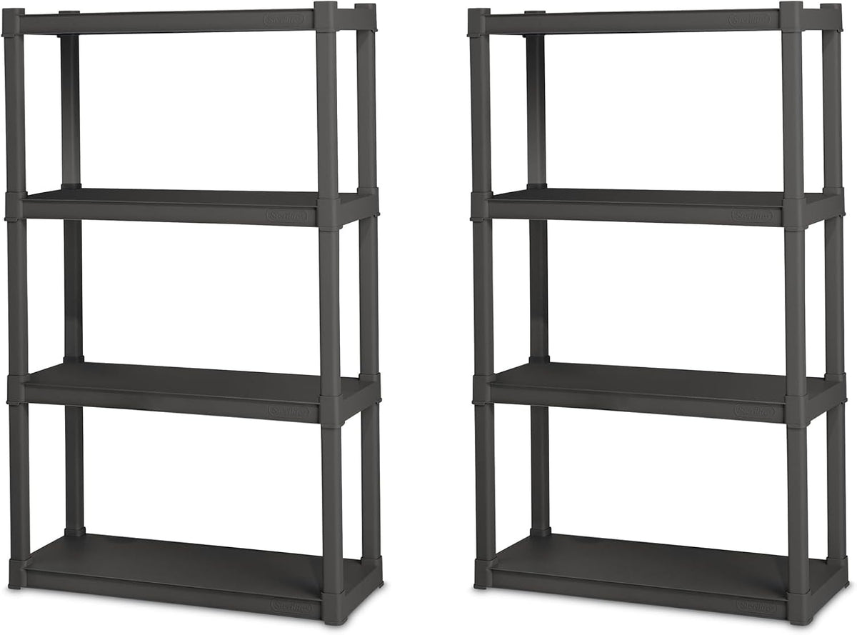 Sterilite 4 Shelf Unit, Heavy-Duty Plastic Utility Storage Rack, 2-Pack