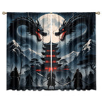 Traditional Ukiyoe Wildlife Dragon Curtains-Dreamy Ancient Japan Architecture Rod Pocket Back Tab Window Drapes,Japanese Samurai Thermal Insulated Blackout Curtain,2pcs,Each 52“W x 96”L