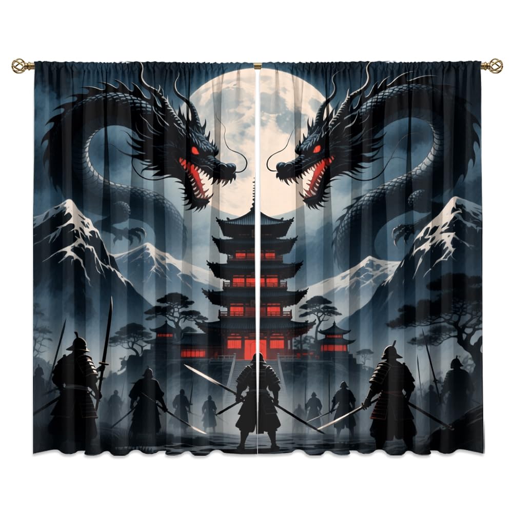 Dreamy Ice Fire Dragon Rod Pocket Curtains-Fantasy Yin Yang Theme Blackout Curtains & Drapes for Bedroom,Mythological Wild Animals Dragon Room Darkening Window Curtain,2pcs,Each 52“W x 96”L