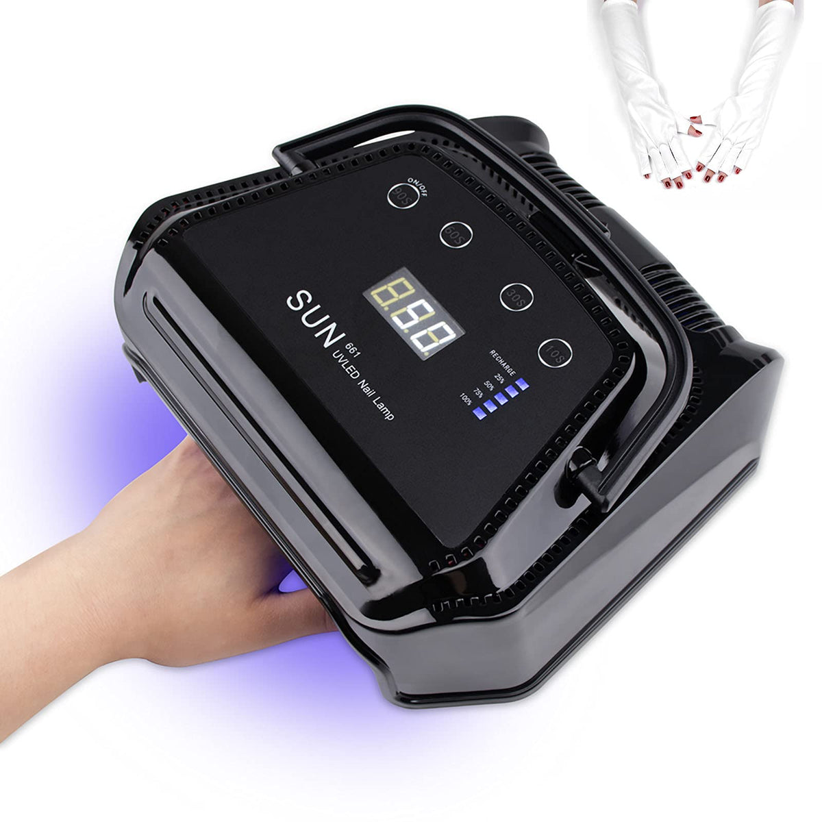 Portable Cordless UV LED Lamp 72W Rechargeable Nail Dryer Light Machine Lamp for Pro Manicure Drying Polish with Anti-UV Gloves