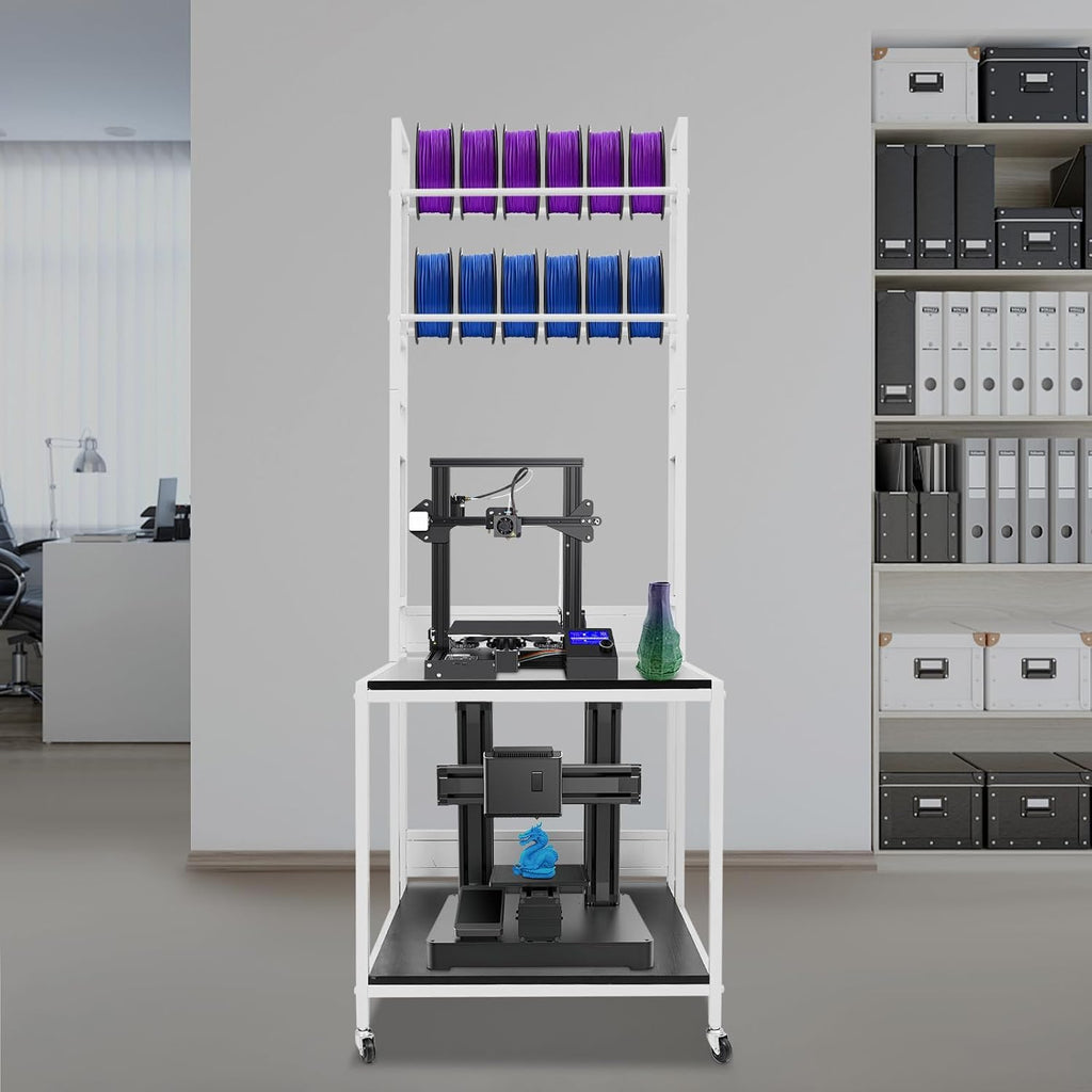 3D Printer Stand with Filament Storage Rack, 2-Tier Heavy Duty Mobile Printer Table with Wheels for Studio Office Storage and Organization