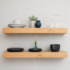 Urbandi Modern Floating Shelves 3 Inches Thick for Wall, Wide Shelves for Kitchen, Living Room, Bedroom, and Bathroom, Natural Pine Wood, Rustic Wooden Shelf, (Set of 2) (Aged Oak, 24Lx3Hx8D)