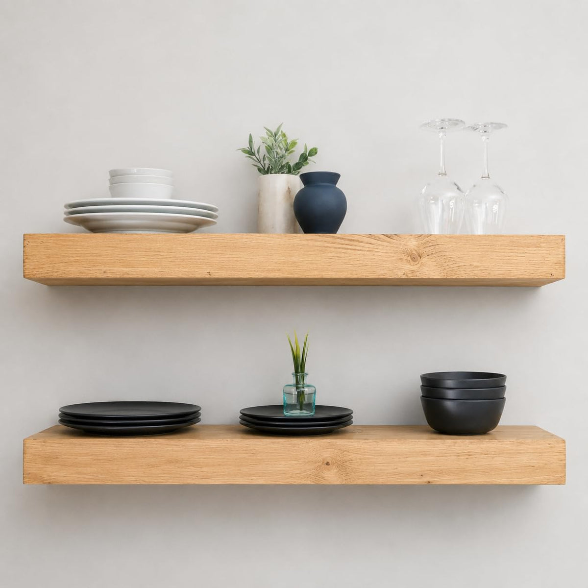 Urbandi Modern Floating Shelves 3 Inches Thick for Wall, Wide Shelves for Kitchen, Living Room, Bedroom, and Bathroom, Natural Pine Wood, Rustic Wooden Shelf, (Set of 2) (Aged Oak, 24Lx3Hx8D)