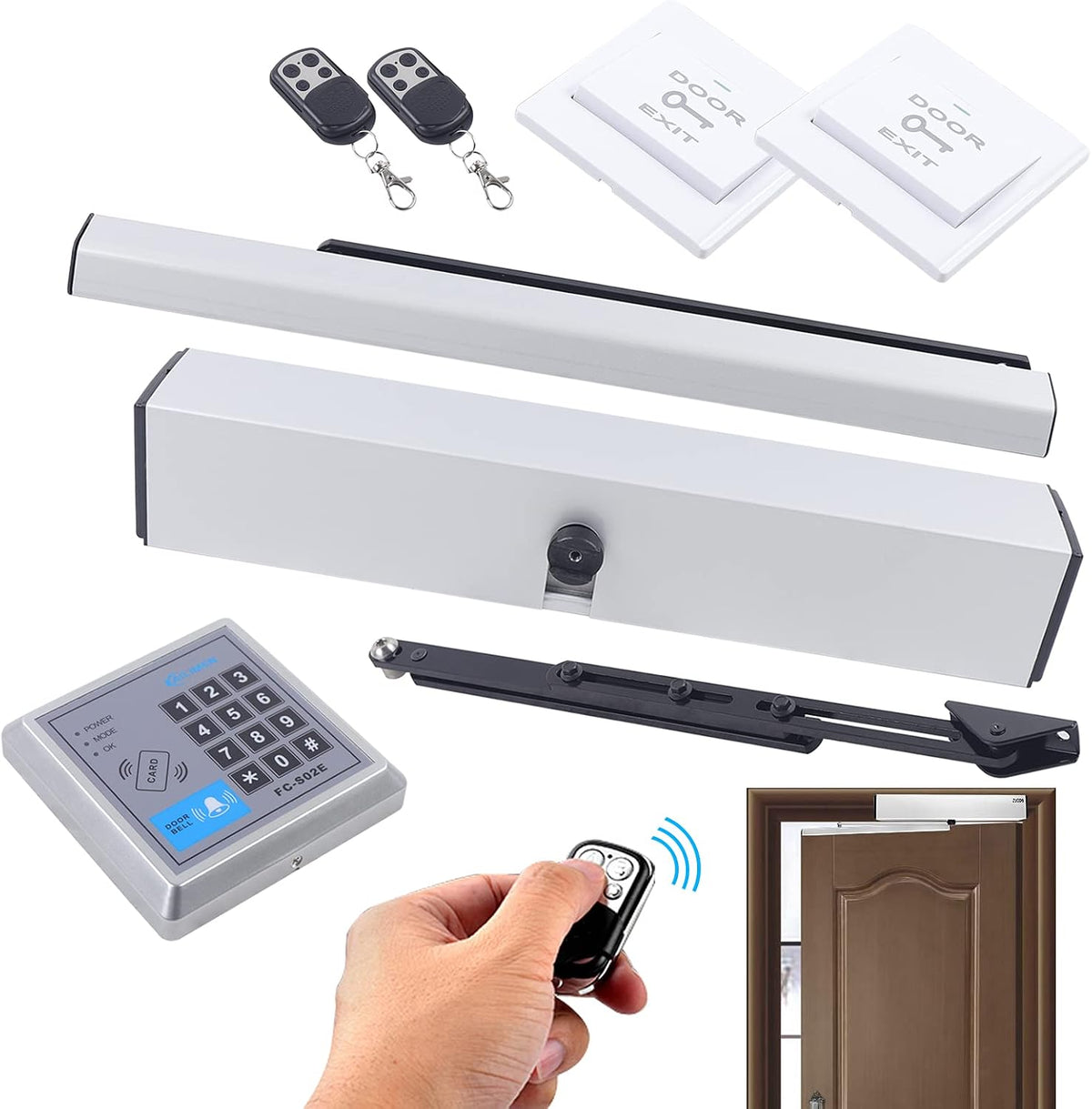 Automatic Swing Door Opener Closer, 110-220V Automatic Sliding Door Opener, Residential/Commercial Electric Swing Gate with 2 Remote Controllers, Electric Automatic Swing Door Opener for Hotel