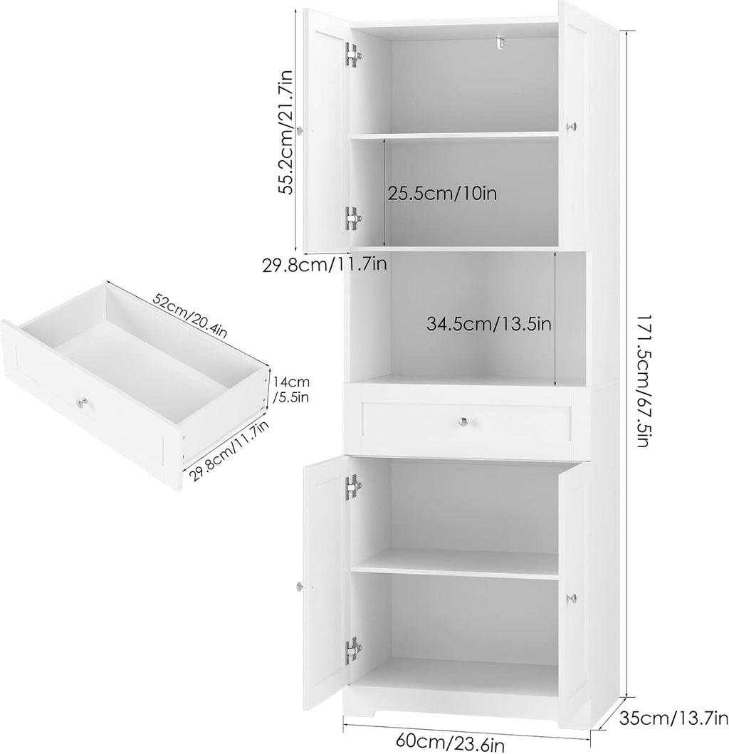 HIFIT Tall Bathroom Storage Cabinet with Drawer, Modern Linen Cabinet,White