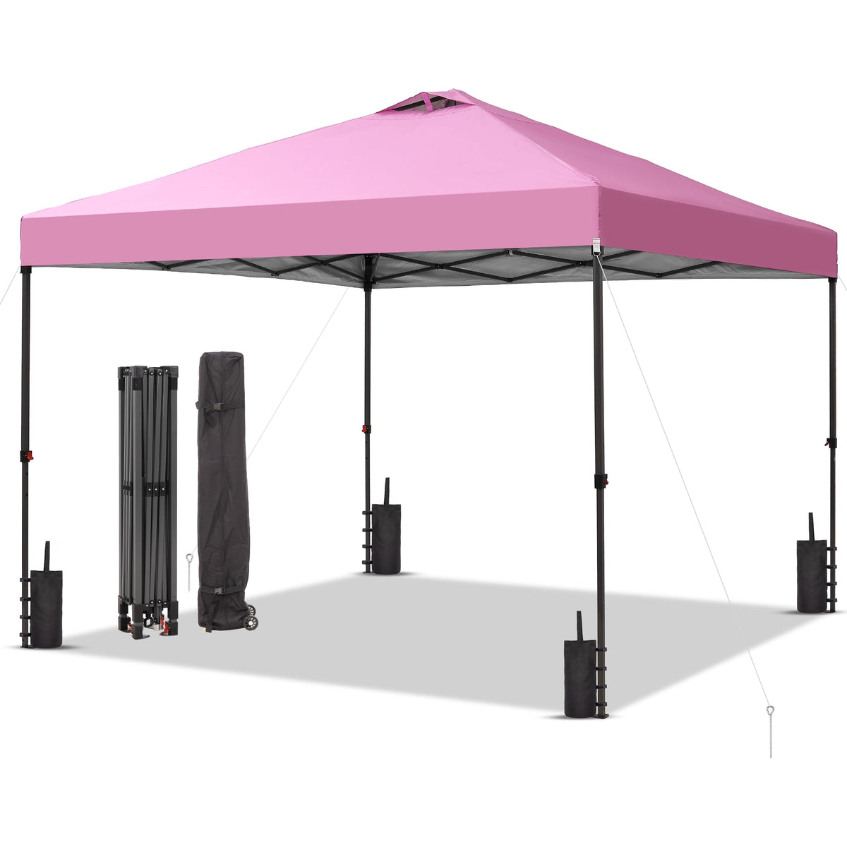GDY 10x10FT Pop-Up Canopy Tent — with 4-Side Walls & Vented Top, Portable Outdoor Event Tent for Garden, Poolside, Parks, Parties,Camping, Pink.