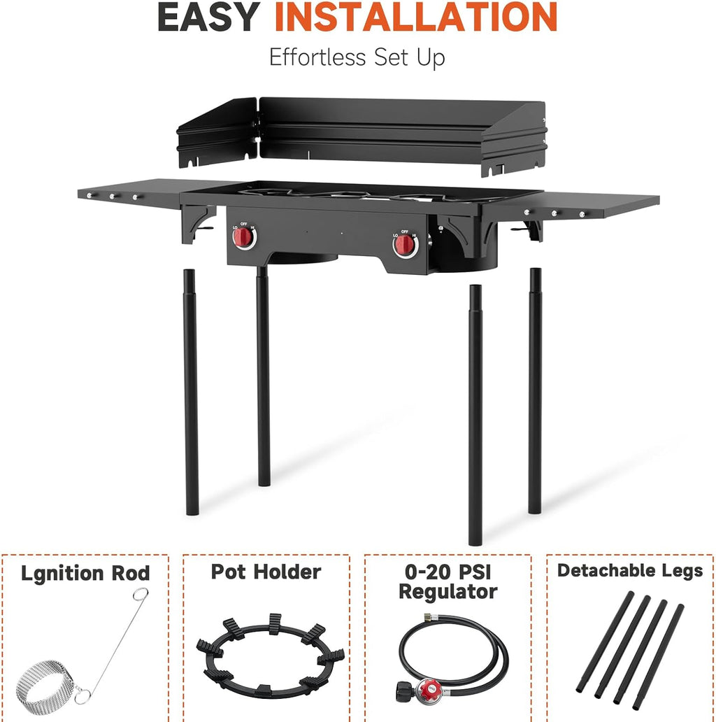 2-Burner Propane Camp Stove, High Pressure Outdoor Gas Burner