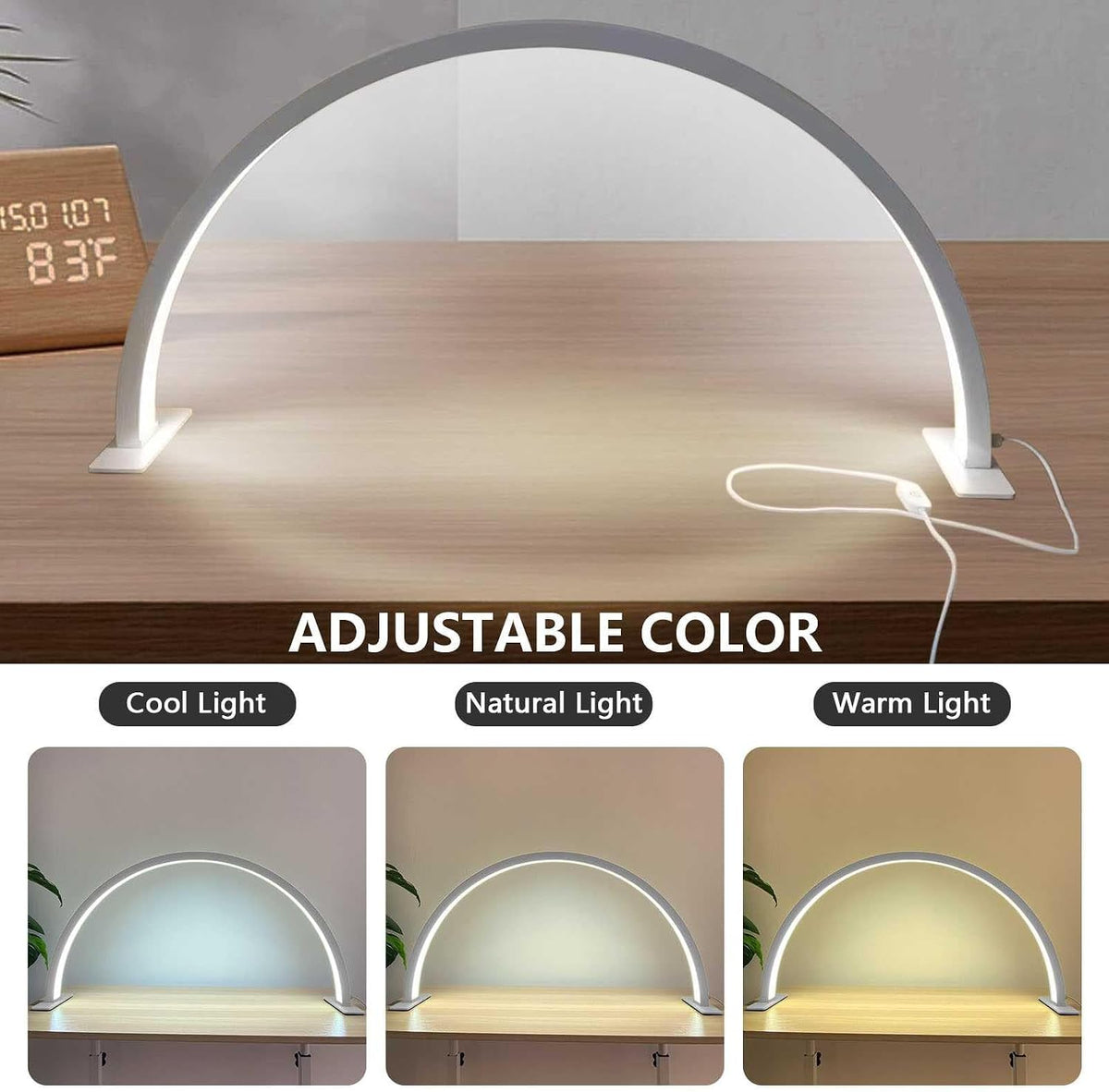 Half Moon Light Nail Lamp for Desk, 3360 Lumen Stepless Dimming with Wire Controller, 28inch 48W Pro LED Manicure Light, 2700K-5600K Tattoo Lash Tech Lighting Lamp