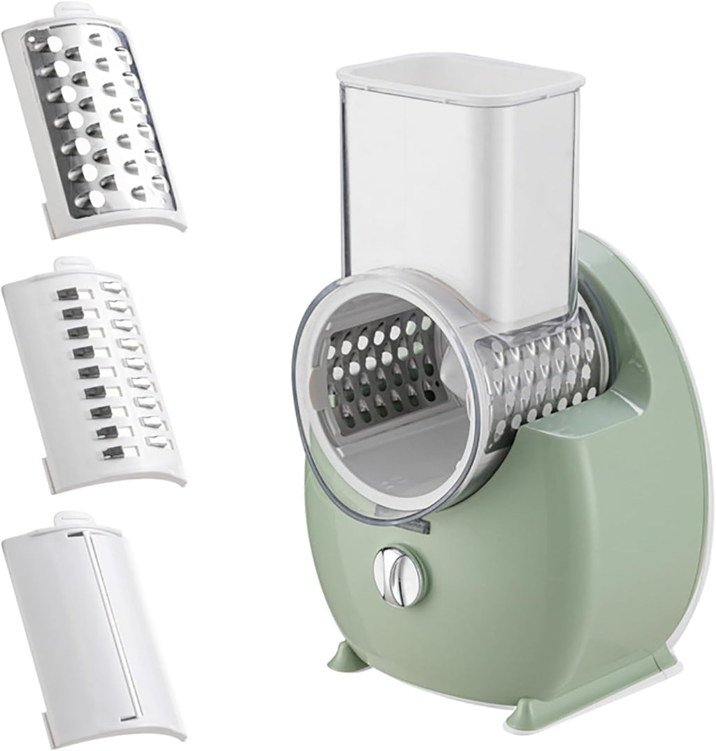 Electric Cheese Grater Vegetable Slicer, Rechargeable Rotary Grater Salad Maker with 3 Interchangeable Blades, Durable Material and Cutting Efficiently, for Kitchen, Camping, Restaurant