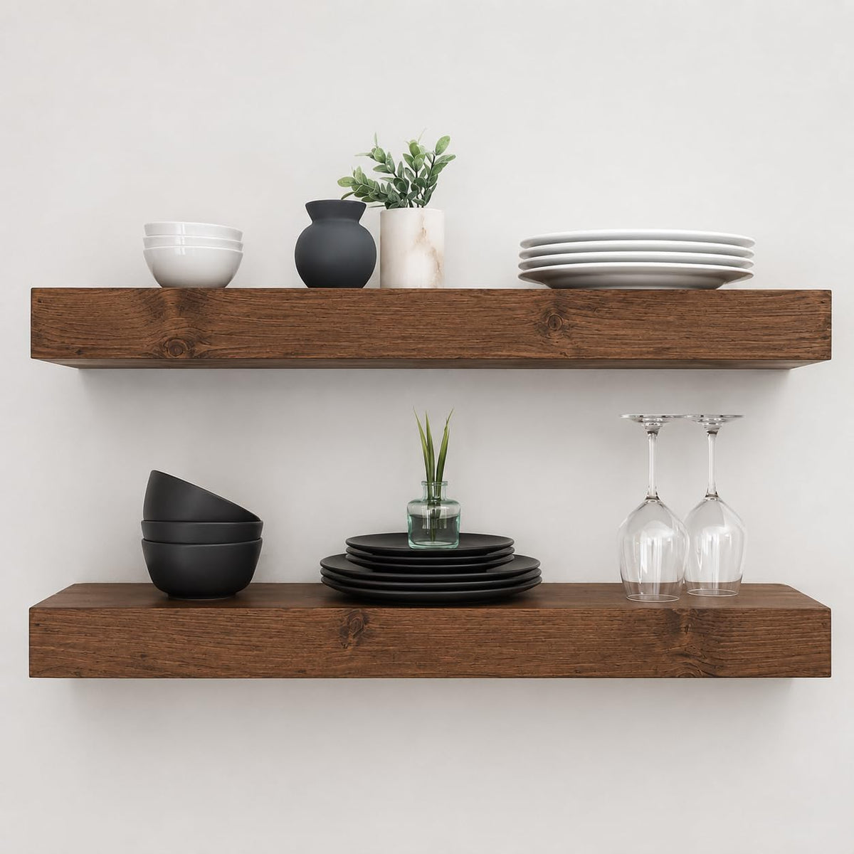 Urbandi Modern Floating Shelves 3 Inches Thick for Wall, Wide Shelves for Kitchen, Living Room, Bedroom, and Bathroom, Natural Pine Wood, Rustic Wooden Shelf, (Set of 2) (Aged Oak, 24Lx3Hx8D)