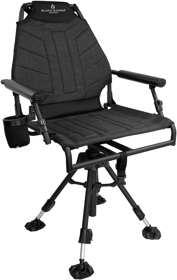 Black Sierra 360 Silent Swivel Hunting Chair, XL Padded Blind Seat, 300 lb