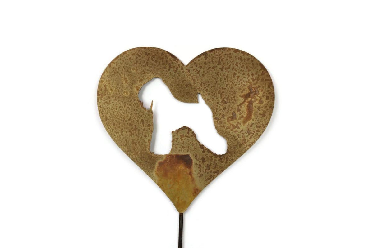 Pet Dog, Cat, Rabbit or Bird Keepsake Memorial Heart Garden Stake 20 to 28 Inches Tall (Large Heart, 28" Tall, Cairn Terrier, Naturally Rusted)