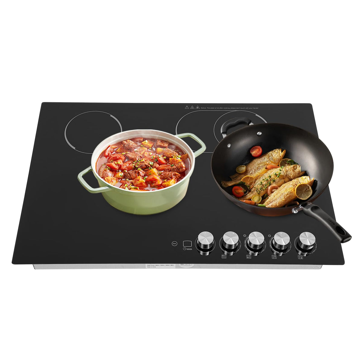 5 Burners Electric Cooktop, 35 Inch 48000W Electric Ceramic Cooktop Built-in Electric Stove Top with 5 Heating Levels, Kid Safety Lock, Timer and Knob Control, 110V for Hard Wire (No Plug)