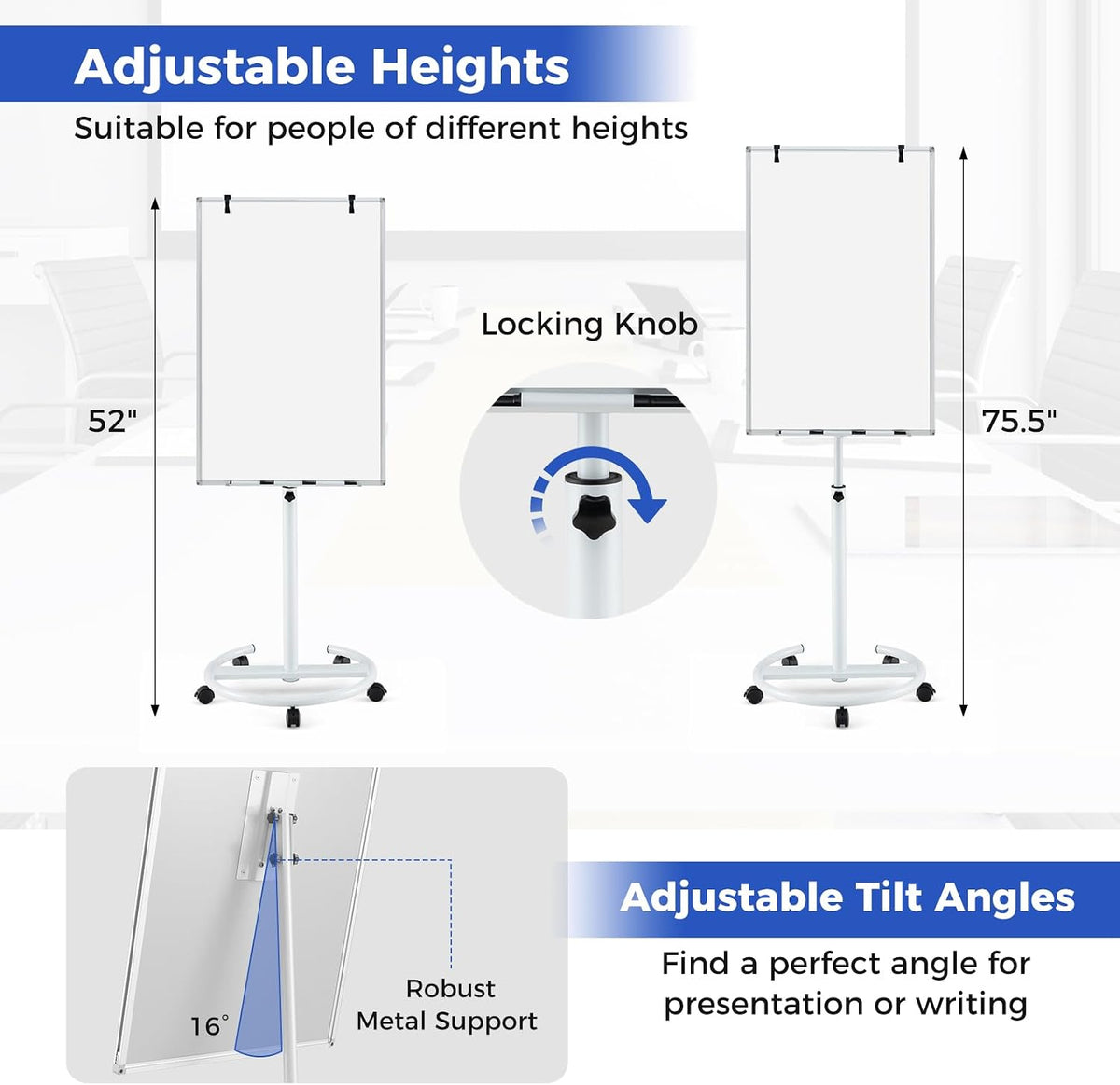 Goplus 40” x 26“ Rolling Whiteboard, Magnetic Dry Erase Board on Wheels